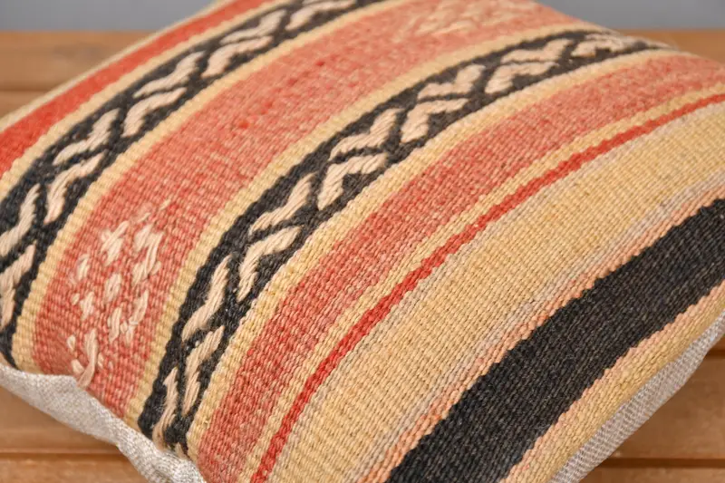 Kilim Cushion Sham, 12x12 Orange Cushion Cover, Natural Pillow, Sustainable Pillow Sham, Ethnical Kilim Rug Pillow, Cushion, Antique Pillows - 3