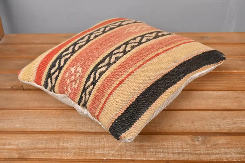 Kilim Cushion Sham, 12x12 Orange Cushion Cover, Natural Pillow, Sustainable Pillow Sham, Ethnical Kilim Rug Pillow, Cushion, Antique Pillows - 2