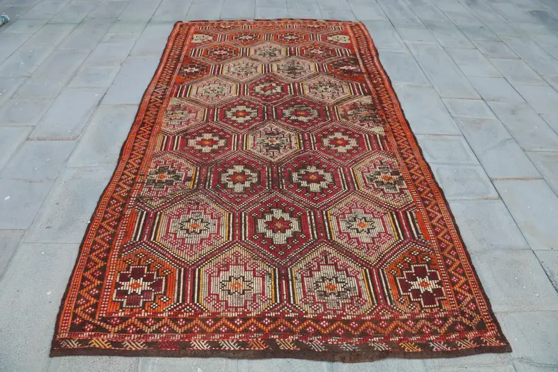 Brown Animal Print Rug, 5,1x9,9 ft with Orange Accents