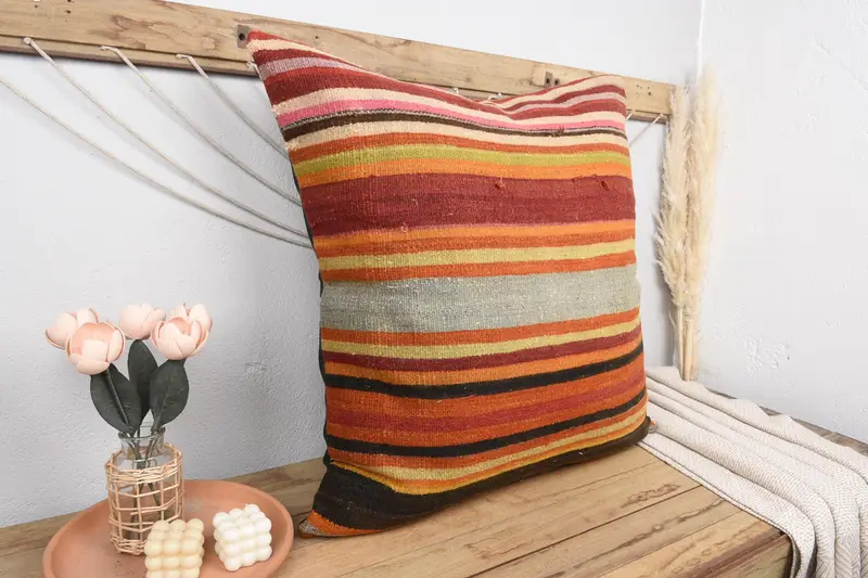 Car Pillow Sham, Turkish Pillow, Pillow Cover, Boho Pillow, Vintage Kilim Throw Pillow, Hippie Throw Pillow Sham, 32x32 Orange Cushion - 1