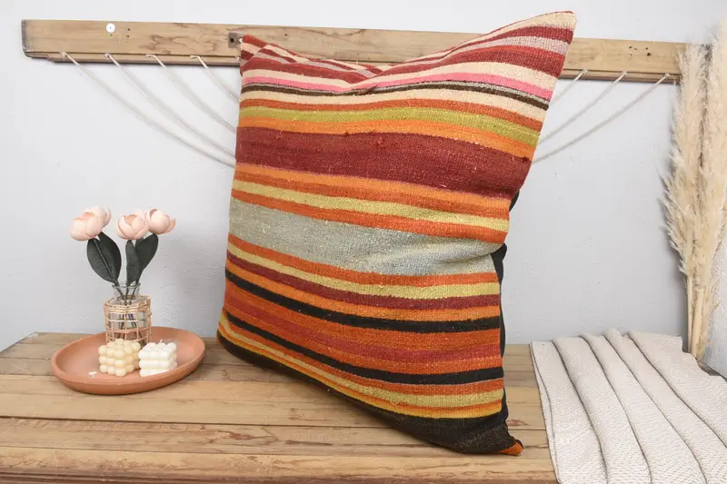 Car Pillow Sham, Turkish Pillow, Pillow Cover, Boho Pillow, Vintage Kilim Throw Pillow, Hippie Throw Pillow Sham, 32x32 Orange Cushion - 4