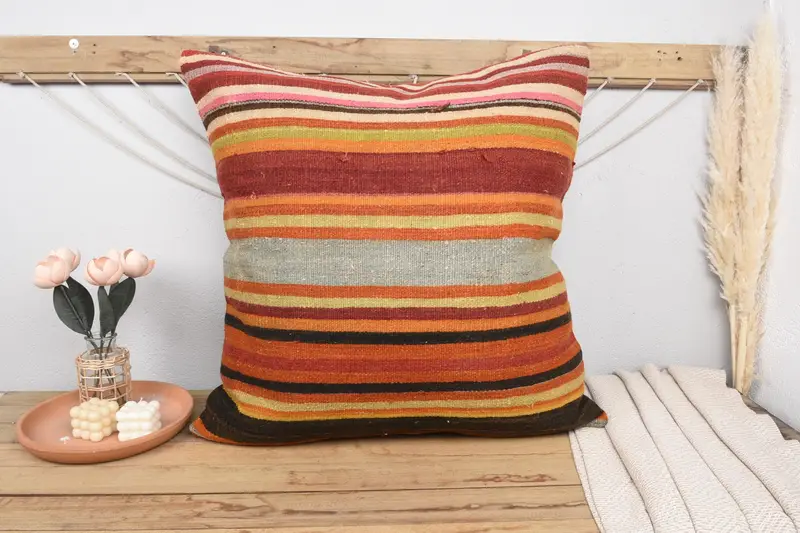 Car Pillow Sham, Turkish Pillow, Pillow Cover, Boho Pillow, Vintage Kilim Throw Pillow, Hippie Throw Pillow Sham, 32x32 Orange Cushion - 2