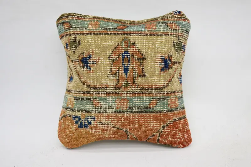 Kilim Pillow Cover, Pillow, Outdoor Throw Cushion Cover, Vintage Kilim Pillow, 12x12 Beige Pillow Case, Turkish Kilim Pillow - 1
