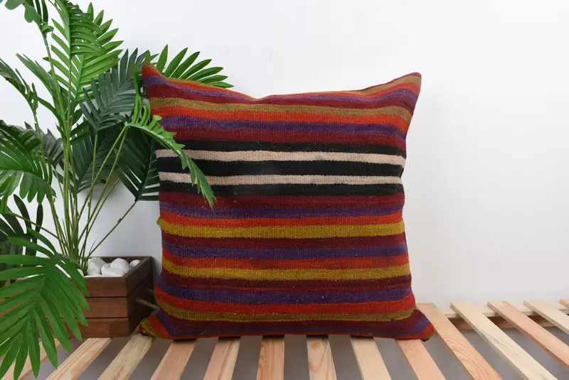 Pillow Case, Vintage Kilim Throw Pillow, Armchair Pillow Sham, Kilim Cushion Sham, 24x24 Blue Cushion, Pillow for Couch, Patio Cushion Case - 1