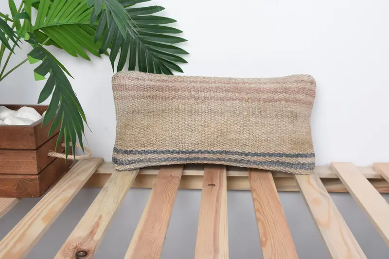 Car Pillow Case, Retro Pillow, Vintage Kilim Pillow, 8x16 Beige Cushion Cover, Interior Designer Pillow, Cushion Case, Kilim Pillow - 1
