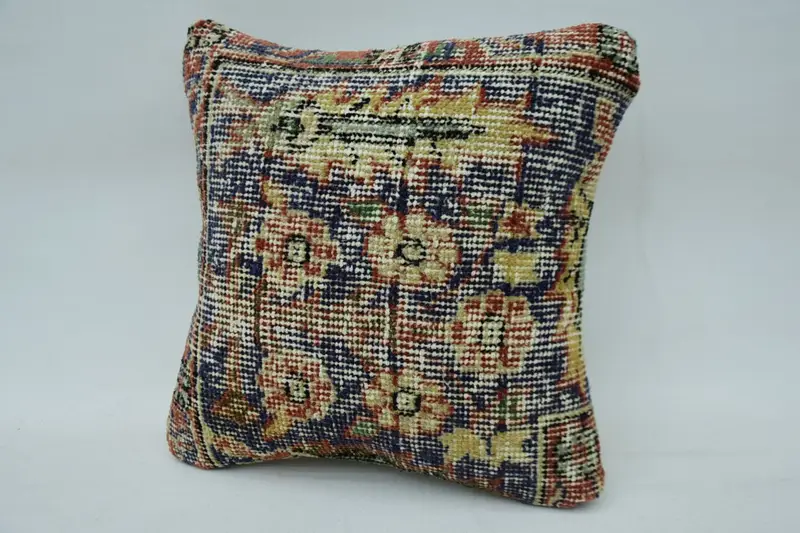 Cushion Case, Handmade Kilim Cushion, Boho Pillow Sham Cover, Vintage Kilim Throw Pillow, 12x12 Blue Cushion Cover, Aztec Pillow - 3