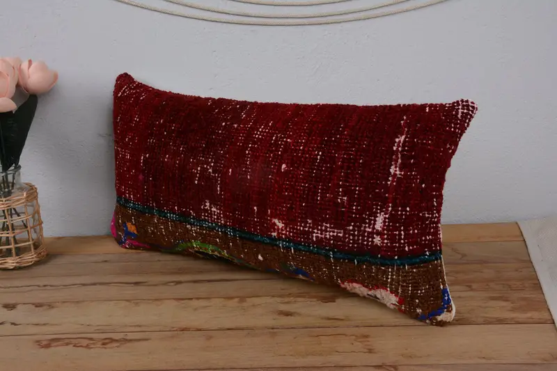 Square Throw Pillow Cover, Interior Designer Pillow, 12x24 Red Pillow, Turkish Kilim Pillow, Boho Pillow, Pillow Case, Pattern Throw Cushion - 4