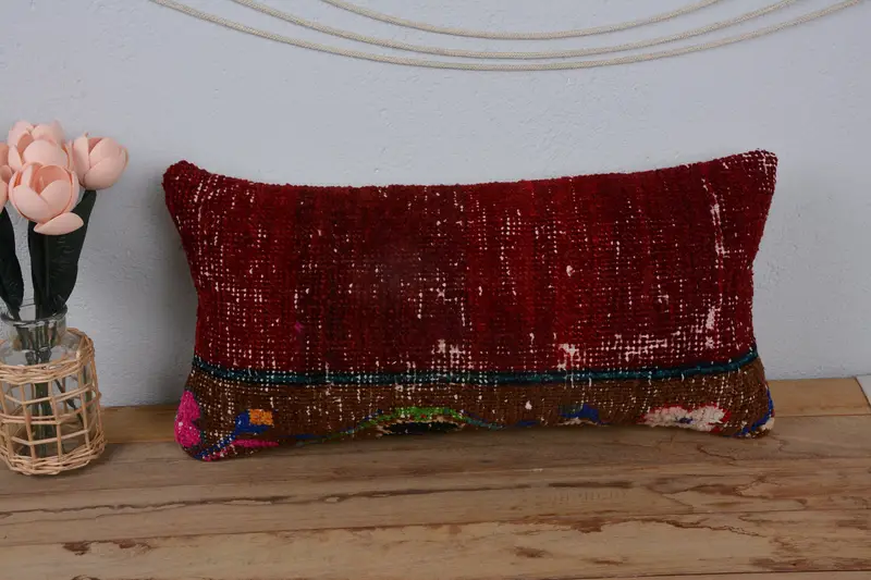 Square Throw Pillow Cover, Interior Designer Pillow, 12x24 Red Pillow, Turkish Kilim Pillow, Boho Pillow, Pillow Case, Pattern Throw Cushion - 2