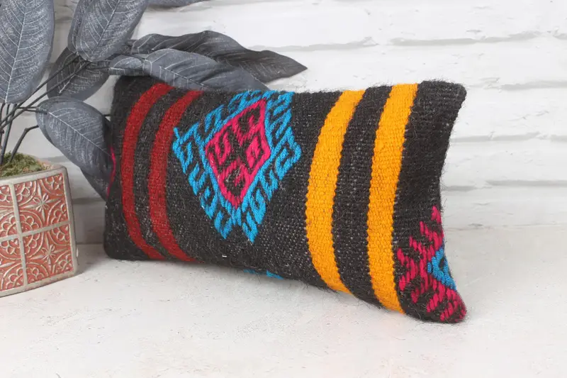 Car Pillow Cover, Handwoven Cushion Cover, Pillow Case, 8x16 Red Pillow Cover, Throw Kilim Pillow, Kilim Pillow, Pillow for Sofa, Aztec Pillow Case - 3
