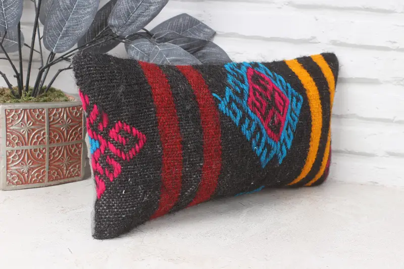 Car Pillow Cover, Handwoven Cushion Cover, Pillow Case, 8x16 Red Pillow Cover, Throw Kilim Pillow, Kilim Pillow, Pillow for Sofa, Aztec Pillow Case - 4
