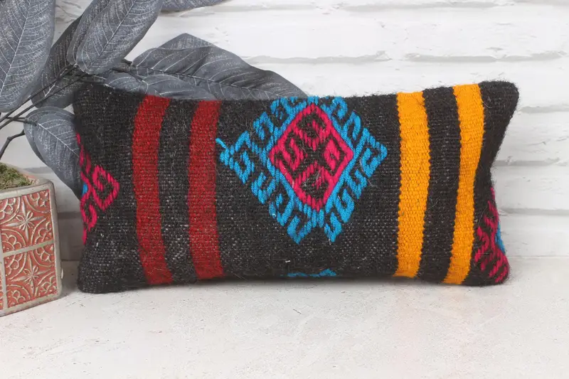 Car Pillow Cover, Handwoven Cushion Cover, Pillow Case, 8x16 Red Pillow Cover, Throw Kilim Pillow, Kilim Pillow, Pillow for Sofa, Aztec Pillow Case - 1