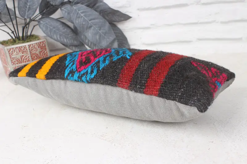 Car Pillow Cover, Handwoven Cushion Cover, Pillow Case, 8x16 Red Pillow Cover, Throw Kilim Pillow, Kilim Pillow, Pillow for Sofa, Aztec Pillow Case - 6