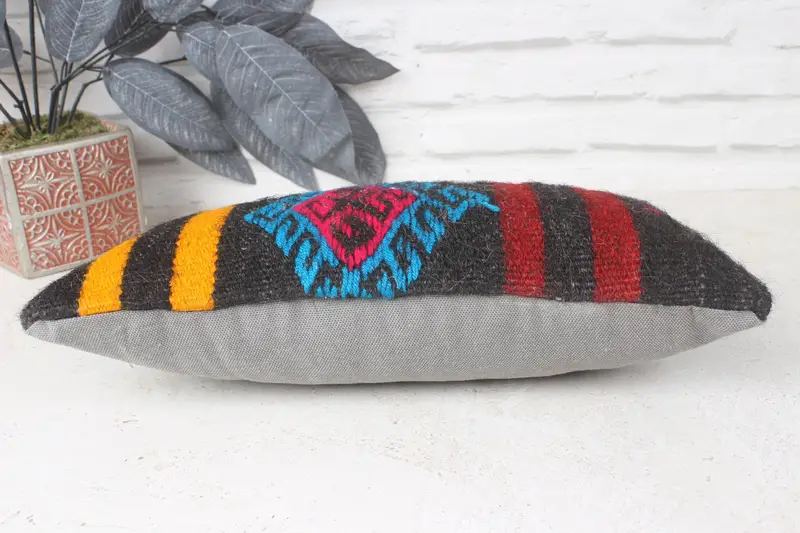 Car Pillow Cover, Handwoven Cushion Cover, Pillow Case, 8x16 Red Pillow Cover, Throw Kilim Pillow, Kilim Pillow, Pillow for Sofa, Aztec Pillow Case - 5