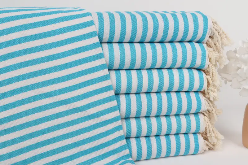 Beach Towel Striped Turquoise Cotton, 40x71 Inches