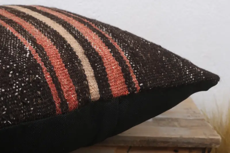 Handmade Rug Seat Pillow Case, Gift Pillow, Vintage Cushion, Home Decor Pillow, 18x18 Brown Cushion Case, Cushion Cover, Antique Pillows - 6