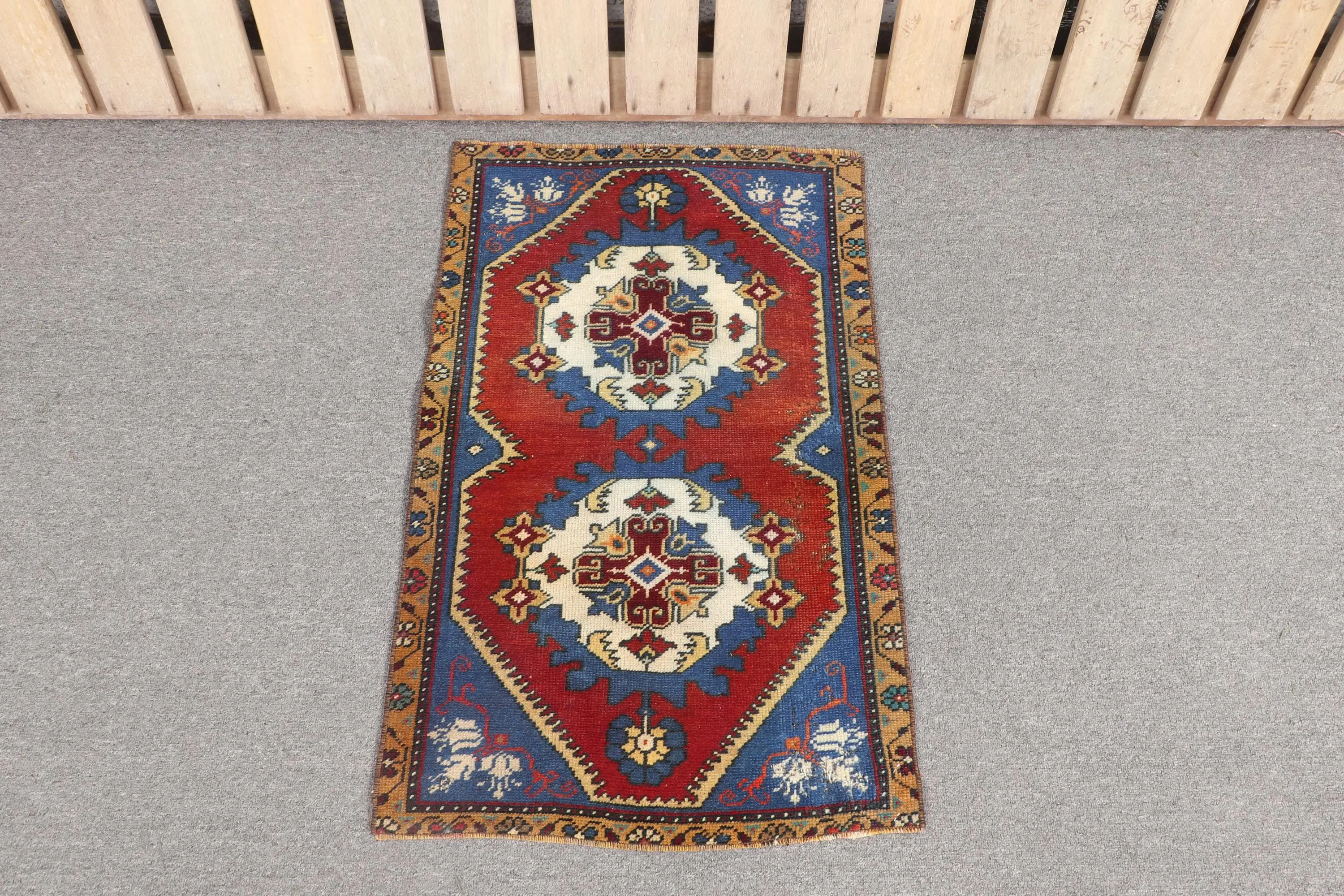 1.7x2.8 ft Small Vintage Rug, Turkish Rug, Red Blue Ombré Wool Rug - 1