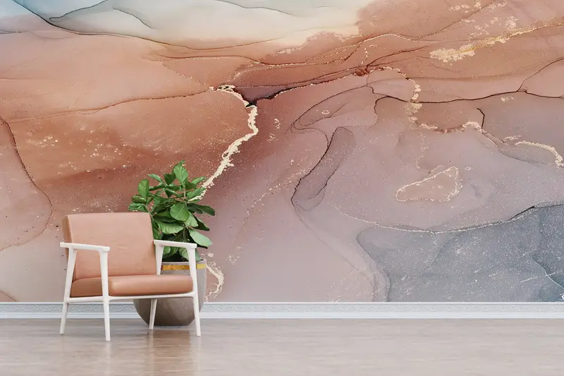 エレガントな茶色の大理石プリント壁紙: 現代的な豪華なデザイン