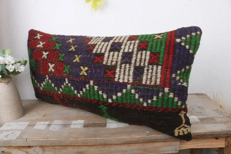 12x24 Blue Pillow Cover, Interior Designer Pillow, Vintage Kilim Throw Pillow, Floor Pillow Cover, Pillow Sham, Kilim Cushion Sham - 4