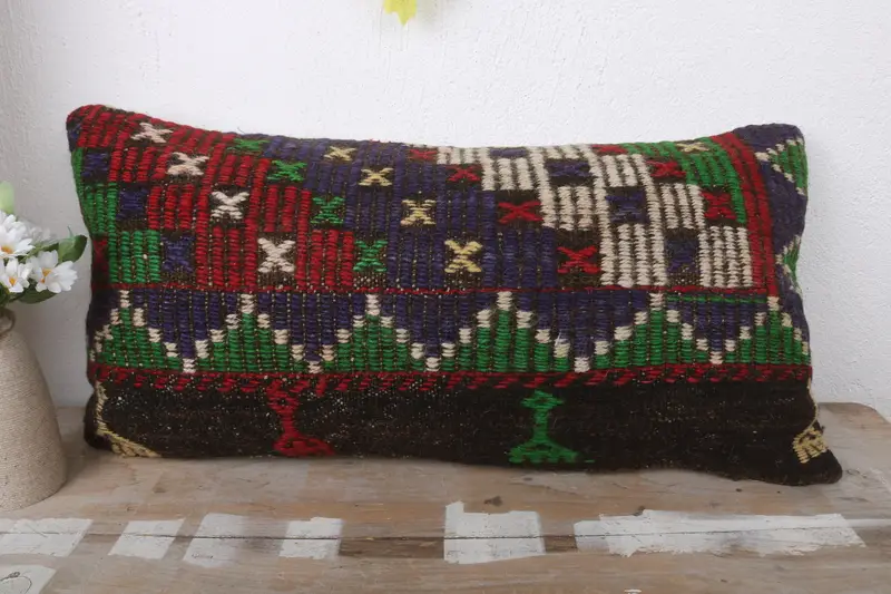 12x24 Blue Pillow Cover, Interior Designer Pillow, Vintage Kilim Throw Pillow, Floor Pillow Cover, Pillow Sham, Kilim Cushion Sham - 2