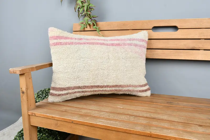 Turkish Kilim Pillow, Tapestry Cushion Cover, 16x24 Beige Pillow, Decorative Pillow Case, Pillow, Antique Pillows, Boho Pillow Sham Cover - 1
