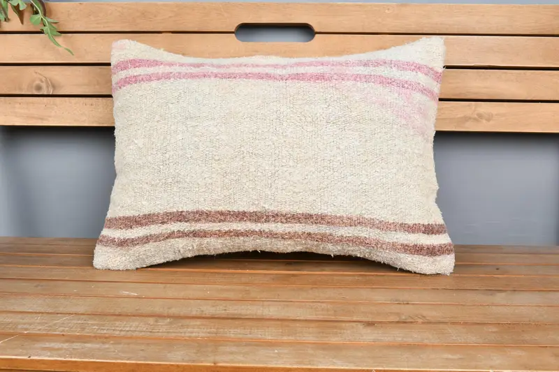 Turkish Kilim Pillow, Tapestry Cushion Cover, 16x24 Beige Pillow, Decorative Pillow Case, Pillow, Antique Pillows, Boho Pillow Sham Cover - 6