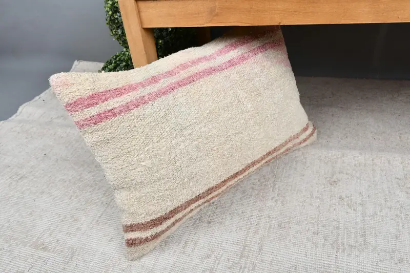 Turkish Kilim Pillow, Tapestry Cushion Cover, 16x24 Beige Pillow, Decorative Pillow Case, Pillow, Antique Pillows, Boho Pillow Sham Cover - 7