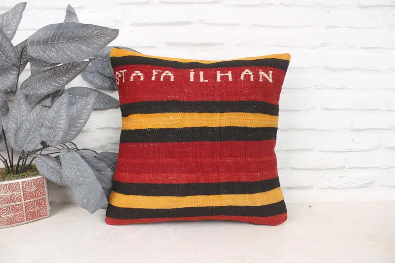 Wholesale Pillow Cover, Cushion Case, Boho Pillow, Bed Cushion Case, 16x16 Red Pillow Case, Ethnical Kilim Rug Pillow, Interior Designer Pillow - 1