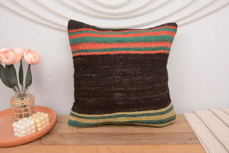 Cushion Cover, Bright Cushion Cover, Turkish Rugs Cushion Cover, Kilim Pillow, Antique Pillows, 18x18 Brown Pillow Sham, Turkish Pillow - 2