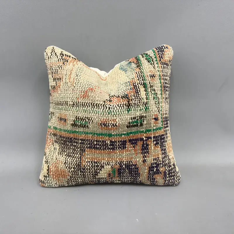 Cotton Cushion Case, Kilim Pillow, Gift Pillow, Cushion, Handmade Throw Pillow Cover, Handmade Kilim Cushion, Toss Pillow, 12x12 Beige Cushion - 1