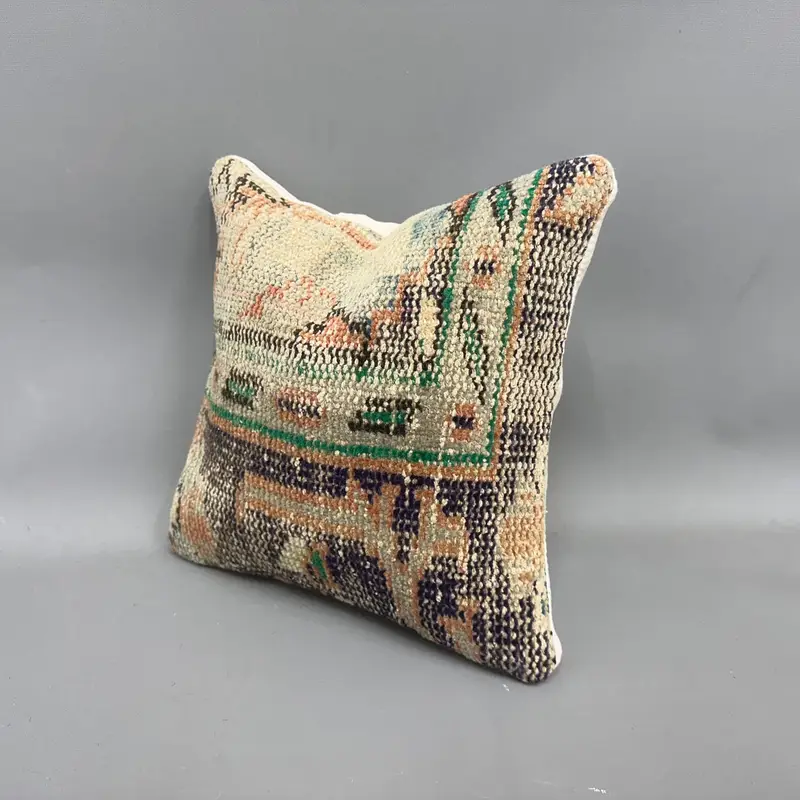 Cotton Cushion Case, Kilim Pillow, Gift Pillow, Cushion, Handmade Throw Pillow Cover, Handmade Kilim Cushion, Toss Pillow, 12x12 Beige Cushion - 3