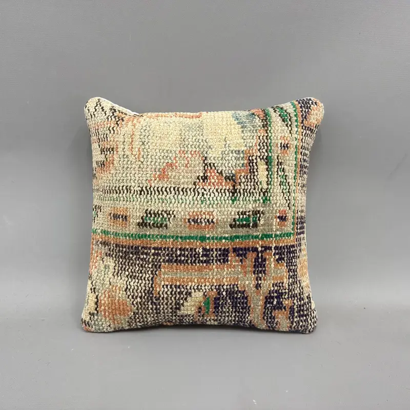 Cotton Cushion Case, Kilim Pillow, Gift Pillow, Cushion, Handmade Throw Pillow Cover, Handmade Kilim Cushion, Toss Pillow, 12x12 Beige Cushion - 4