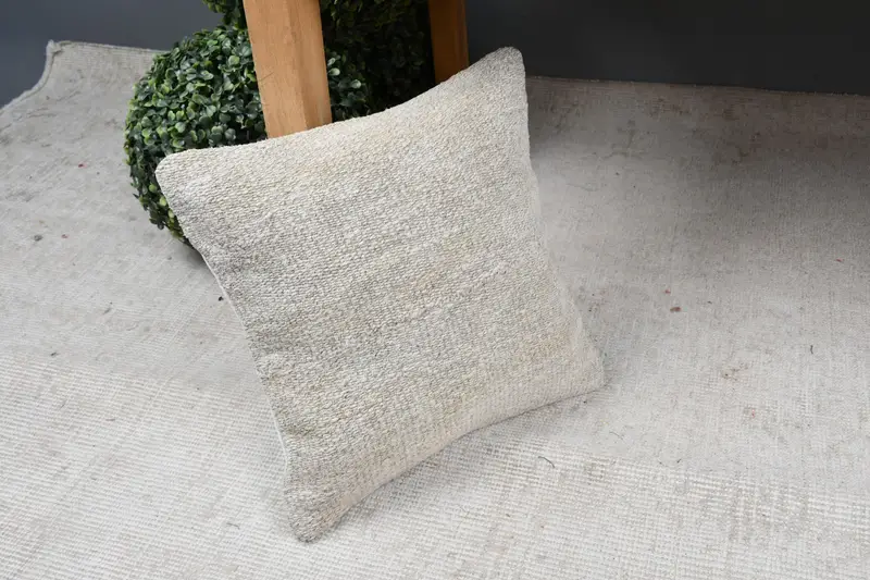 Pillow for Sofa, Vintage Kilim Pillow, Authentic Pillow Case, Cushion Cover, Bolster Pillow Cover, 12x12 Beige Pillow Sham, Boho Pillow Sham Cover - 7