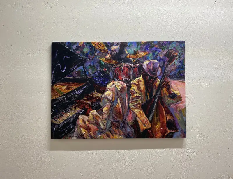 ジャズ クラブ キャンバス: 鮮やかな音楽室のシーン プリント