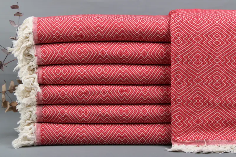 Wholesale Red Diamond Blanket, 79x91 Inches, Beige, Organic Turkish Cotton
