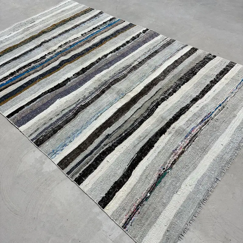 4.9x8.1 ft Turkish Rug, Kilim Rug, Gray Polka dot Rug Wool - 1