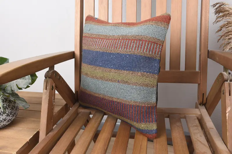 Antique Pillows, Home Decor Pillow, Ikat Cushion, Cushion Case, Boho Pillow, Couch Cushion, 14x14 Blue Pillow Sham, Couch Pillow Cover - 4