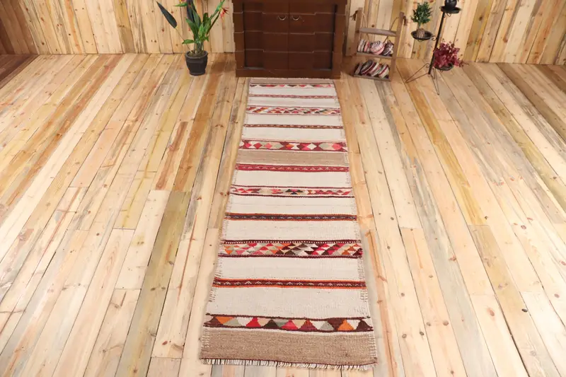2,7x9,2 ft türkischer Vintage-Teppich, Läuferteppich, brauner Kelim-Teppich - 1