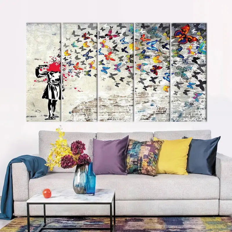 Banksy Street Art, Banksy Wall Art, Banksy Head shot, Butterfly Girl Suicide, Canvas Wall Art, Banksy Art, Graffiti Wall Art, Street Art, - 1