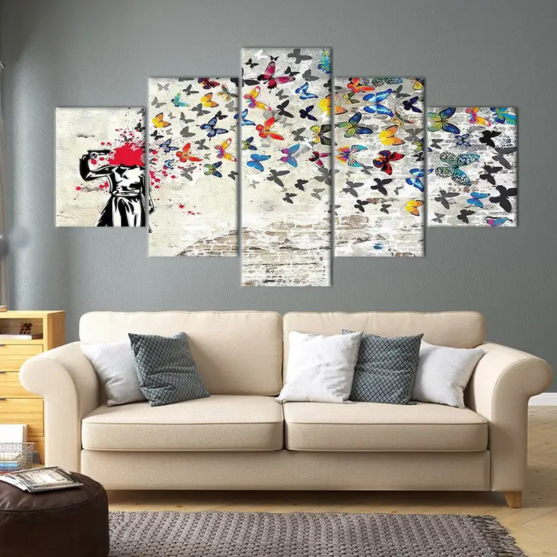 Banksy Street Art, Banksy Wall Art, Banksy Head shot, Butterfly Girl Suicide, Canvas Wall Art, Banksy Art, Graffiti Wall Art, Street Art, - 5