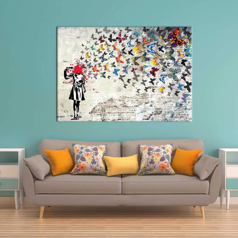 Banksy Street Art, Banksy Wall Art, Banksy Head shot, Butterfly Girl Suicide, Canvas Wall Art, Banksy Art, Graffiti Wall Art, Street Art, - 4