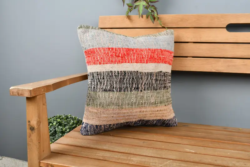 Vintage Pillow, Handmade Kilim Cushion, Interior Designer Pillow, 16x16 Red Cushion, Rustic Cushion Cover, Floor Pillow, Pillow, Patio Pillow Sham - 1