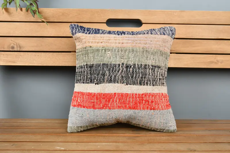 Vintage Pillow, Handmade Kilim Cushion, Interior Designer Pillow, 16x16 Red Cushion, Rustic Cushion Cover, Floor Pillow, Pillow, Patio Pillow Sham - 6