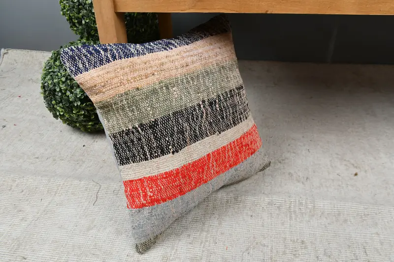Vintage Pillow, Handmade Kilim Cushion, Interior Designer Pillow, 16x16 Red Cushion, Rustic Cushion Cover, Floor Pillow, Pillow, Patio Pillow Sham - 7