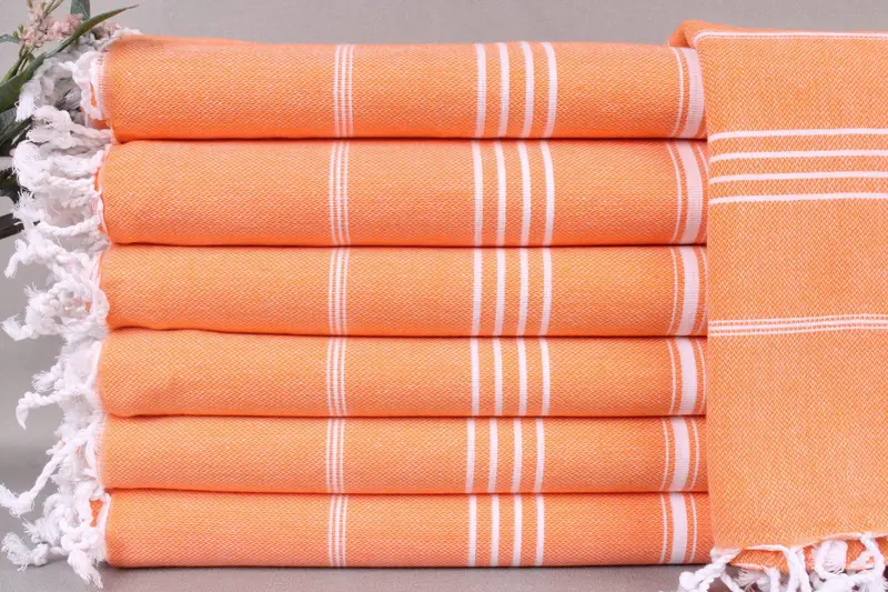 Turkish Beach Towel Dark Orange Striped, 71x40 Inches