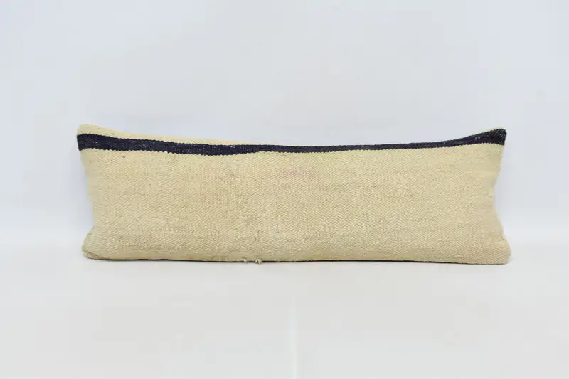 Decorative Bolster Cushion Case, Kilim Cushion Sham, 12x36 Beige Cushion Case, Crochet Pattern Pillow, Gift Pillow, Pillow Case, Turkish Pillow - 1