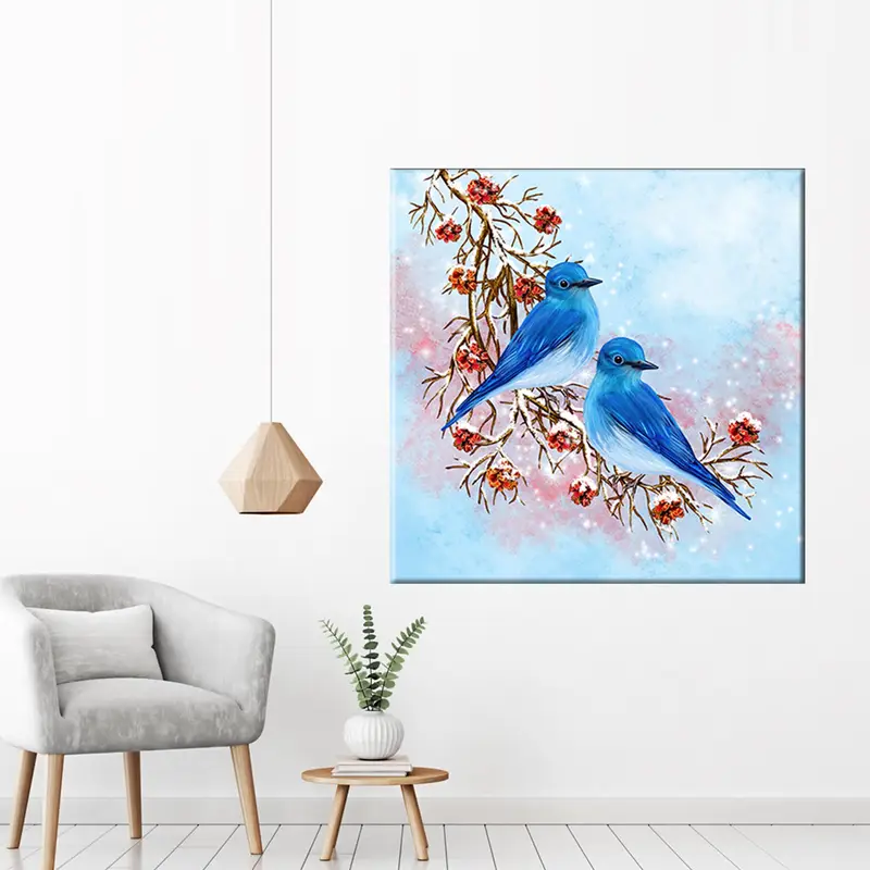 Blue Birds Canvas, 2 Birds on Branch Wall Art, Snow Landscape Canvas, Love Birds Blue Canvas, Blue Bird Painting, Watercolor Painting Art, - 5