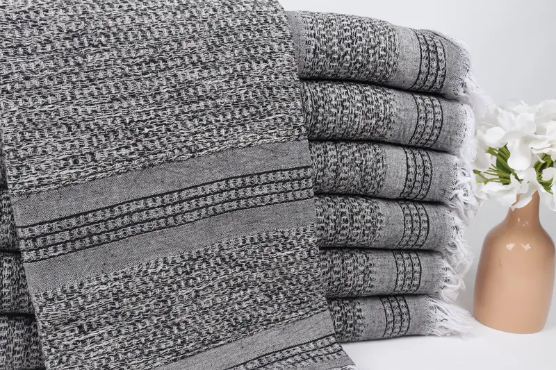 Turkish Beach Towel Personalized Black Striped, 36x71 Inches