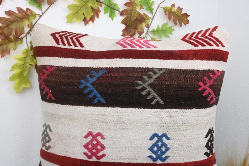 Pillow for Couch, Kilim Cushion Sham, Handmade Kilim Cushion, Cushion, Sofa Bolster Pillow, Cozy Throw Cushion Cover, 22x22 White Pillow Cover - 5