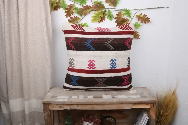 Pillow for Couch, Kilim Cushion Sham, Handmade Kilim Cushion, Cushion, Sofa Bolster Pillow, Cozy Throw Cushion Cover, 22x22 White Pillow Cover - 1