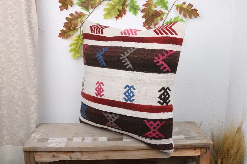 Pillow for Couch, Kilim Cushion Sham, Handmade Kilim Cushion, Cushion, Sofa Bolster Pillow, Cozy Throw Cushion Cover, 22x22 White Pillow Cover - 4